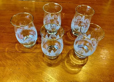 Vintage Libby Winter Wonderland Frosted Set Of 5 Glasses Tumblers With Gold Rim • $20