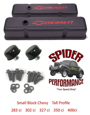 $149.95 • Buy 67-86 Chevelle Camaro Malibu Nova Small Block BOWTIE BLACK Tall Valve Cover Kit