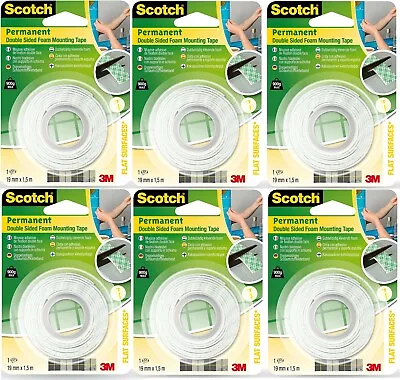 £20 • Buy 6 X Scotch Permanent Double Sided Foam Mounting Tape 19mm X 1.5m