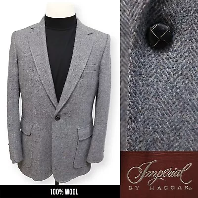 IMPERIAL VINTAGE TWEED Mens HERRINGBONE Wool Sport Coat Suit Jacket Blazer 38 R • $49.99