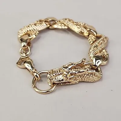 $25 • Buy Dragon Bracelet Linked Chunky Gold Tone 7.5  Punk