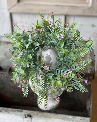 Pillar Candle Ring Pink Flowers Ferns Artificial Greenery Mini Wreath 3 Inch • $16.99