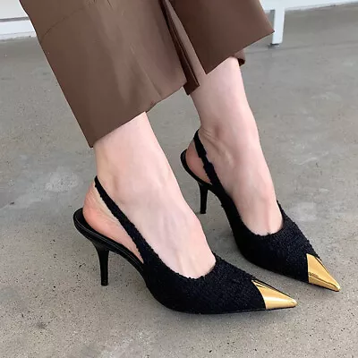 Women Banquet Sexy Pointed High Heels Metal Cap Toe Stiletto Heel Pump Shoes • $28.78