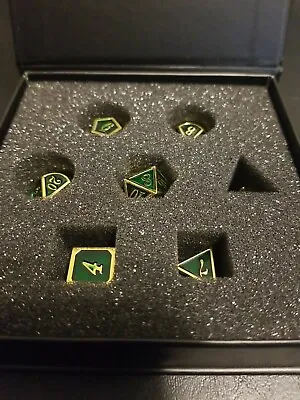 Polyhedral Metal 7Pc Dice Set Green/Gold; DnD Roleplaying FREE SHIPPING • $14.99