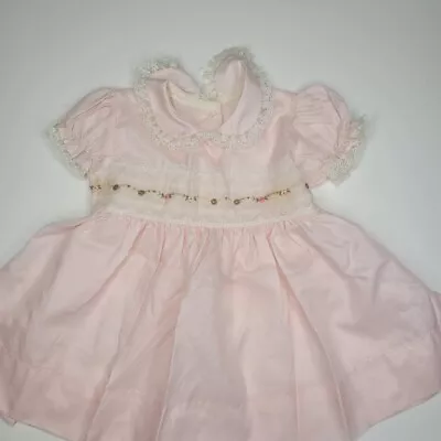 Vintage Baby Girl Dress 1960s Pink Lace Flowers • $12