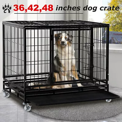$150.33 • Buy 36  42  48  Heavy Duty Dog Crate Cage Strong Metal Large XL XXL Pet Kennel Black