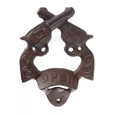 Crossed Guns Bottle Opener Rustic Cast Iron Wall Mount Western Antique Style  • $12.95