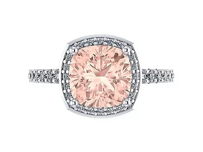 2.00ct Cushion Cut Halo Ring Silver & Pure Brilliance Simulated Morganite • $29.95