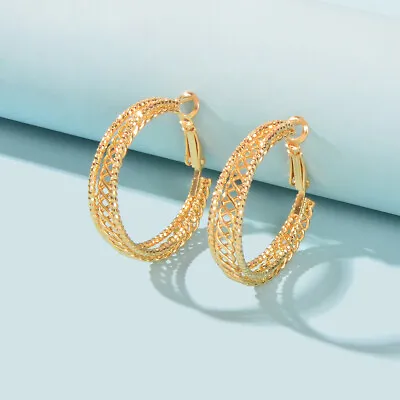 $1.99 • Buy Women Gold Hollow Out Chunky Thick Open Twisted Huggie Statement Hoop Earrings