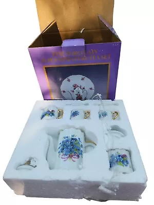 Fine Porcelain 10 Pcs Blue Floral Miniature Tea Set With Decal • $6