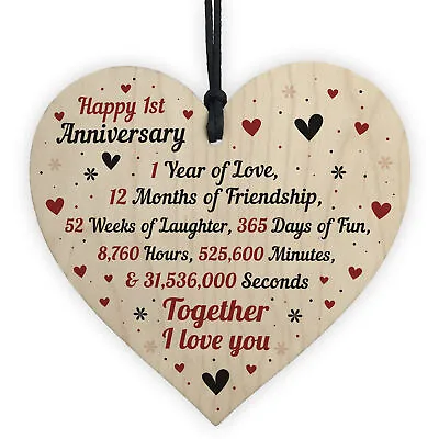 1st 2nd 3rd 4th 5th 6th 7th Wedding Anniversary Wood Heart Keepsake Husband Wife • £3.99