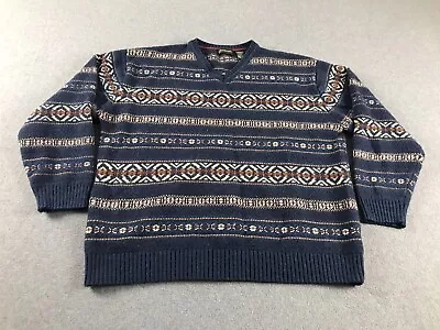 Vintage St John's Bay Sweater Mens XL Blue Fair Isle Knit Lambswool Blend Ribbed • $29.99