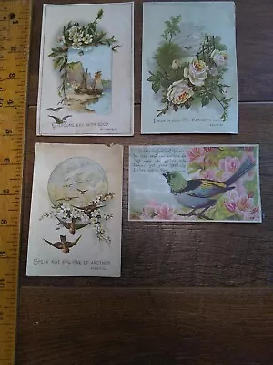 Victorian 1890s  Card. Religious Scripture Birds Flowers. Lot Of 4. (G11) • $11.98