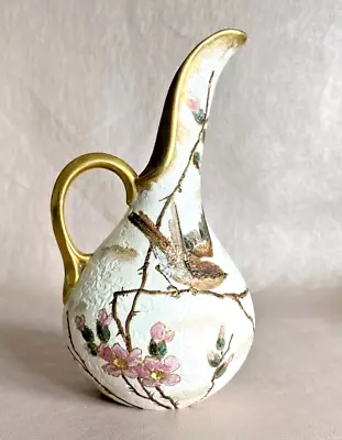 Royal Bonn Ewer Gilded Textured Blossom & Bird Pattern C1900 Franz Anton Mehlem • £75