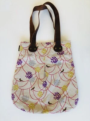 Only Midge Designer Linen Summer Bird Print Shoulder Bag Tote Leather Straps • $25