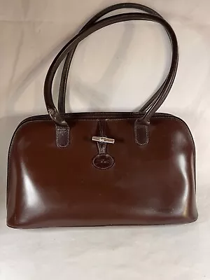 Longchamp Brown Leather Shoulder Bag Purse Handbag Medium 4655 • $69