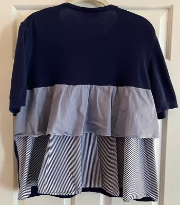 Vineyard Vines Woman Ruffle Back Navy Blue Top Cotton Knit & Poplin Size XL EUC • $26.99