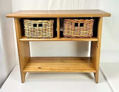 Antique Pine Side Table Console W/Wicker Baskets Solid Wood Ikea Leksvik 17920 • £95