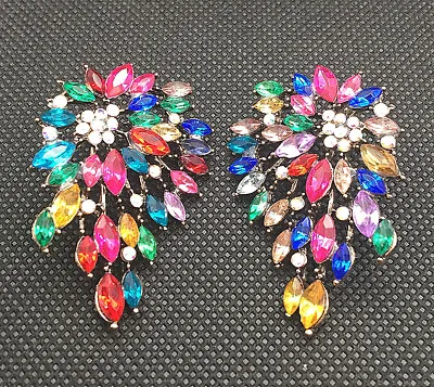 Fashion Colorful AB Crystal Flower Fireworks Stud Pierced Earrings • $7.99