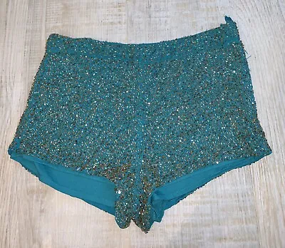 £7 • Buy Topshop Turquoise Embellished Gold Beaded Spakrly Shorts Festival Size 6