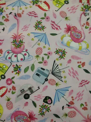 Flamingo Trailer Pineapple Palm Tree Flamingos Tropical Pink Cotton Fabric Fq • $3.78