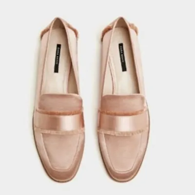$36 • Buy ZARA Women Basic Frayed Satin Loafer Shoes Slip On Pink Cream Size 10