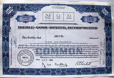 Stock Certificate Miehle-Goss Dexter Inc. 1960 State Of Delaware • $1.25