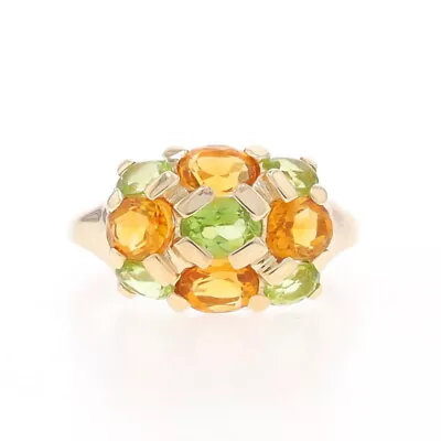Kabana Citrine Peridot Cluster Cocktail Ring - Yellow Gold 10k Oval 2.05ctw • $289.99