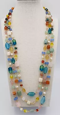 Jade Pearls Quartz Art  Sea  Glass Various Forms Beads 3 Strand Necklace • $40