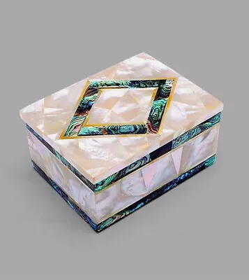 6 X4  White Marble Jewelry Trinket Box Inlay Pietra Dura Mosaic Mop Malachite • $246