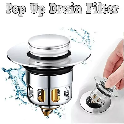 Kitchen Waste Plug Pop Up Drain Filter Sink Strainer Stopper Stainless Steel AU • $17.49