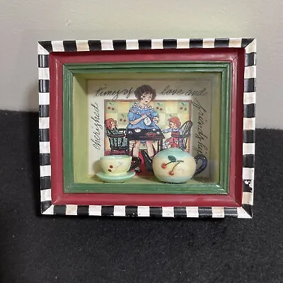 Tea Party Cherries Pot And Cup Shadow Box Wall Hanging Shelf Vandor 1997 • $11.99