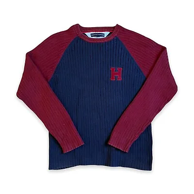$27.43 • Buy Tommy Hilfiger Men’s Red Heavy Knit Crew Neck Logo Jumper Size L Big H Vintage