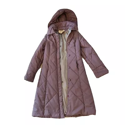 Freddi Gail Vintage Hooded QUILTED Long Coat With Fur Collar Women Small 5/6 • $85