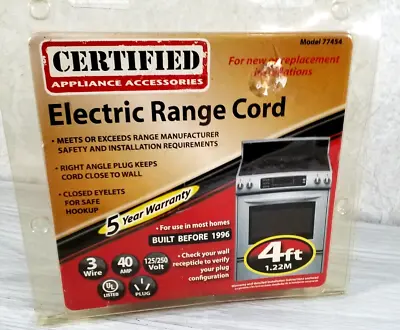 Range Oven Electric Power Cord 3 Prong Wire 40 Amp 4 Foot   Heavy Duty • $15