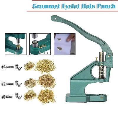 Grommet Machine 3 Die(#0 #2 #4)&1500 Grommets Eyelet Hand Press Tool Banner US • $39.99