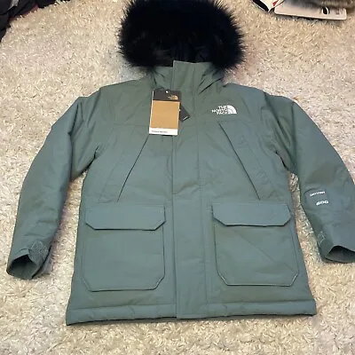 The North Face McMurdo Parka 600 Boys Size Small 7/8 Fur Hood Dark Sage $250 NEW • $210