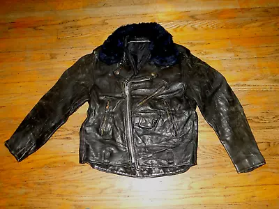 Vintage  Leather Motorcycle Jacket Biker T Sz 38-40 • $450