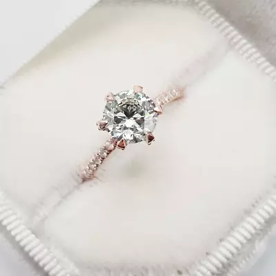 £141.99 • Buy 1.54 TCW Round White White Moissanite Engagement Ring In 14K Rose Gold Plated