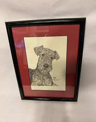 G. Marlo Allen Ink Drawing Sketch Welsh Terrier Dog Framed Wall Art 1990 VTG • $18