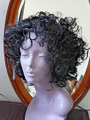 £3.99 • Buy Bn Shiny Black Curly Full Wig Adjustable Trans Theatre Fancy Dress Cher Post £2