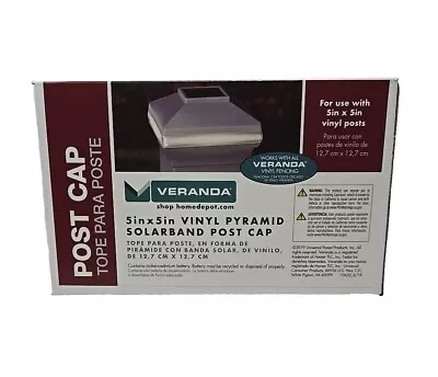 Veranda 144427 5in X 5in White Vinyl Solar-Powered Pyramid Fence Post Cap • $31.49