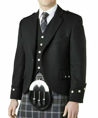 £55 • Buy Men's BLACK Handmade Scottish Argyle Kilt Jacket & Waistcoat/Vest Wedding Dress