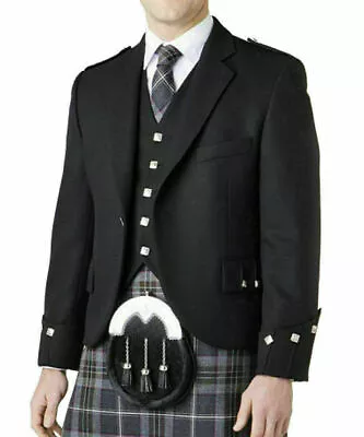 £55 • Buy Men's BLACK Handmade Scottish Argyle Kilt Jacket & Waistcoat/Vest Wedding Dress
