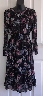 DECJUBA Ladies Stretch Dress Sz 8. Black  Floral • $18
