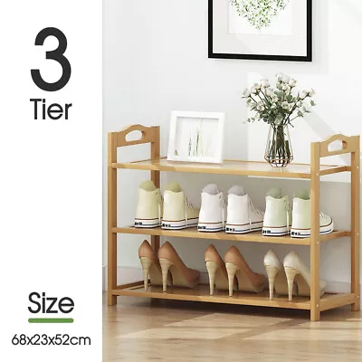 $23.99 • Buy 3 Tier Layer Shoe Rack Bamboo Wooden Shelf Stand Storage Organizer