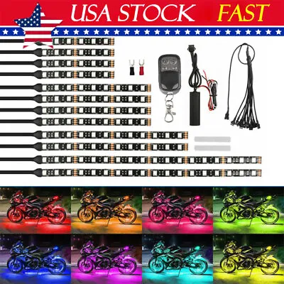 16PCS Motorcycle RGB LED Strip Light Under Glow Neon Decor Kit W/ Remote Control • $33.24