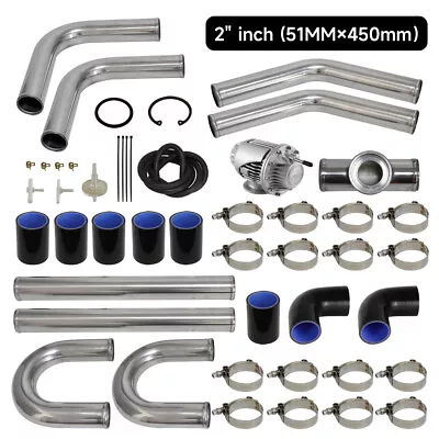 2  51mm Universal Aluminum Intercooler Pipe + BOV Turbo Blow Off Valve Kit Black • $281.11