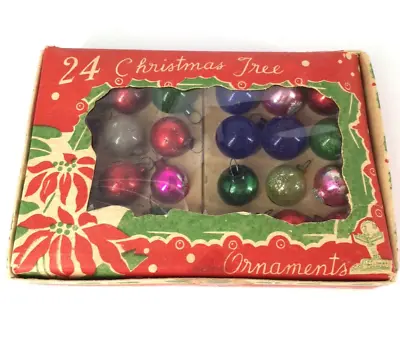 24 Vintage JAPAN Mercury GLASS BOXED Feather Tree CHRISTMAS ORNAMENTS 14mm  • $19
