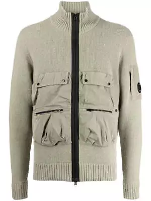 C.P. COMPANY Lambswool Mixed Utility Cargo Pockets Zipped Knit Jacket Grey • £336